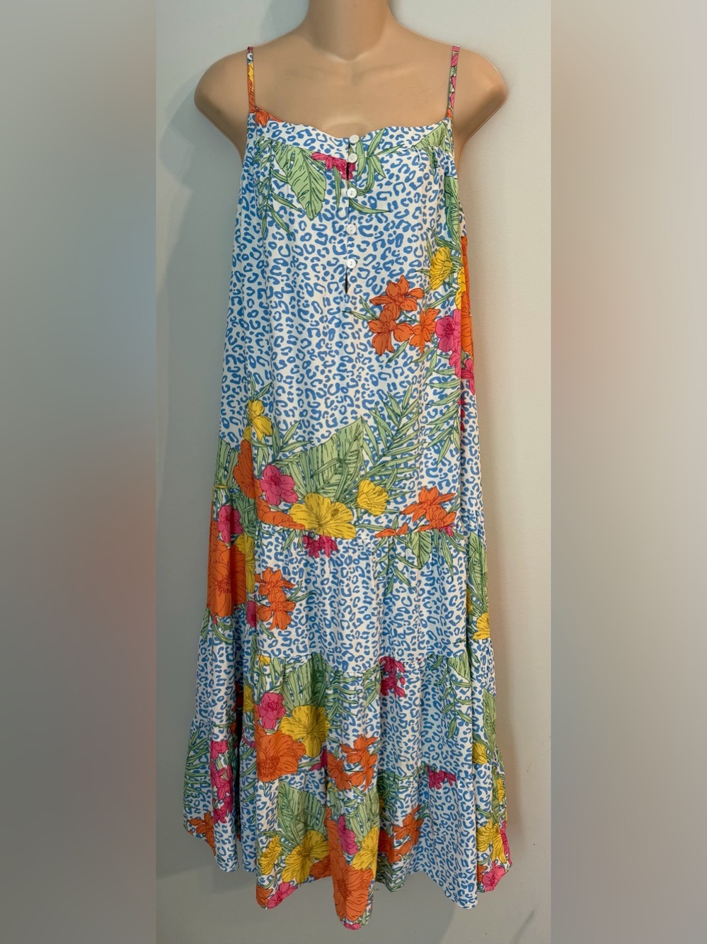 THML Elizabeth Floral and Animal Print Tiered Midi Flowy Dress size XL NWT - Picture 2 of 8